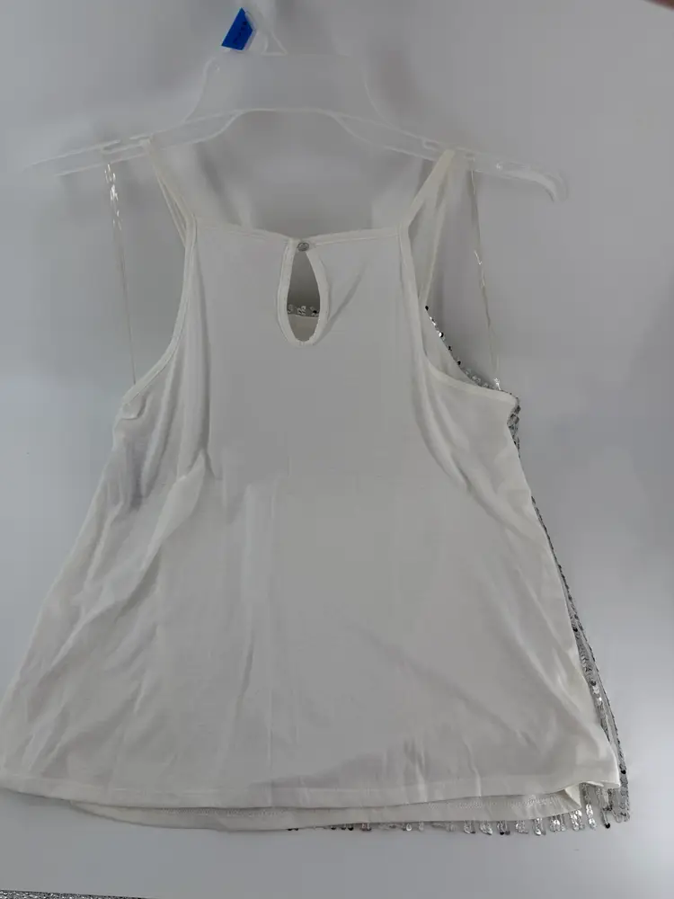 NO BOUNDARIES White Silver Sequin High NK Cami Women’s XXXL / 3XG (21) Brand New