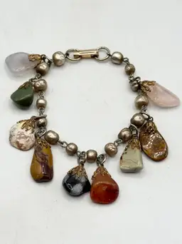 Vintage stone and pearl chain charm bracelet