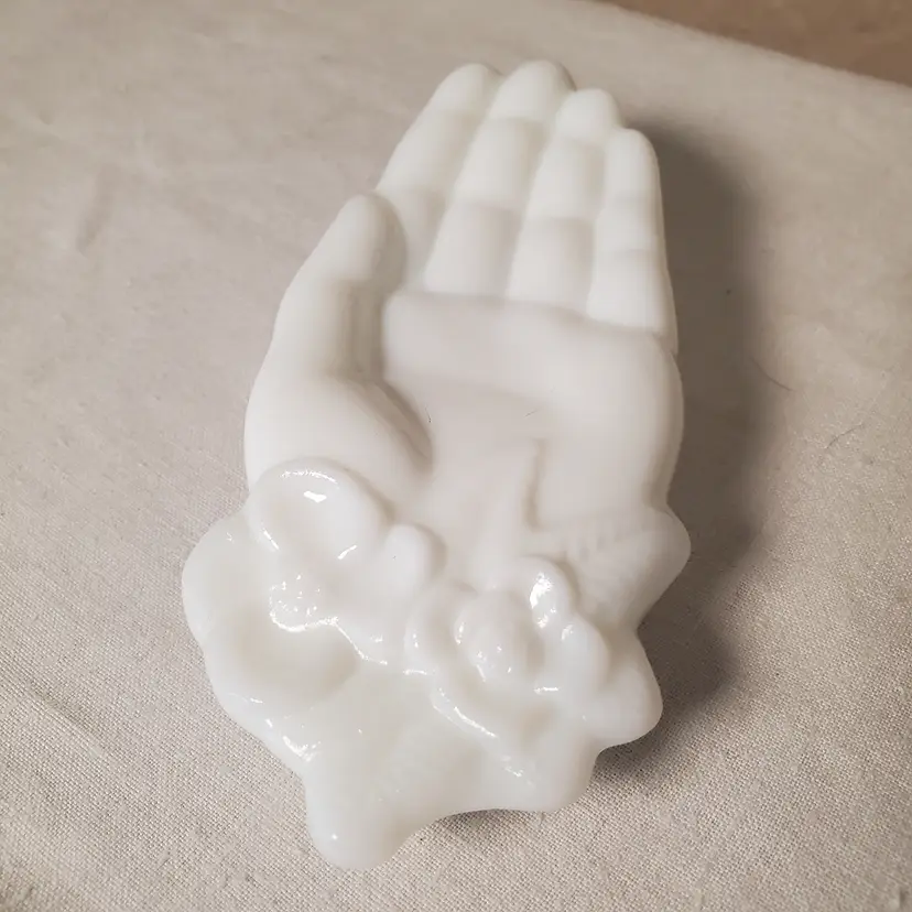 Avon White Milk Glass Hand Shaped Trinket Dish