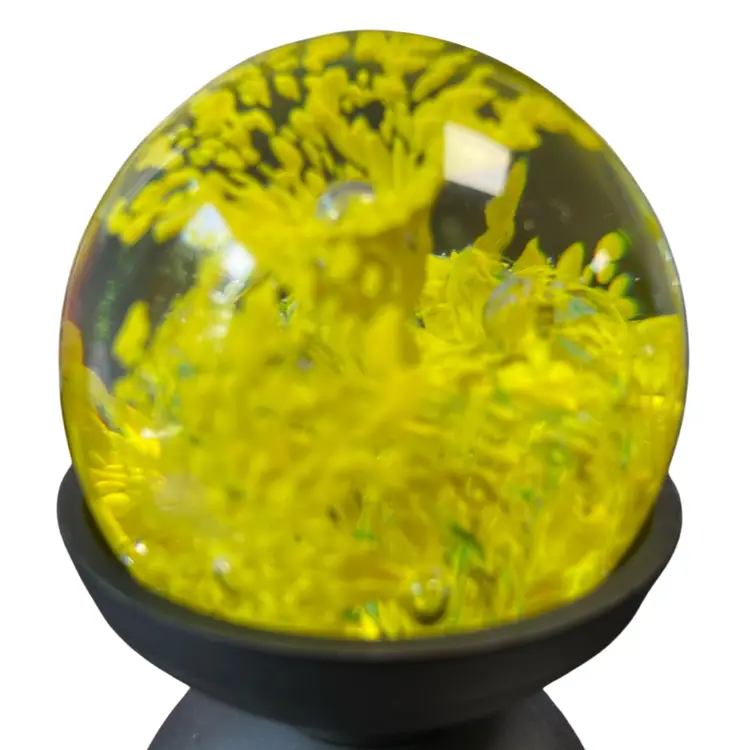 Paperweight With Yellow Flowers With A Little Green Accent Some UV But Very Little