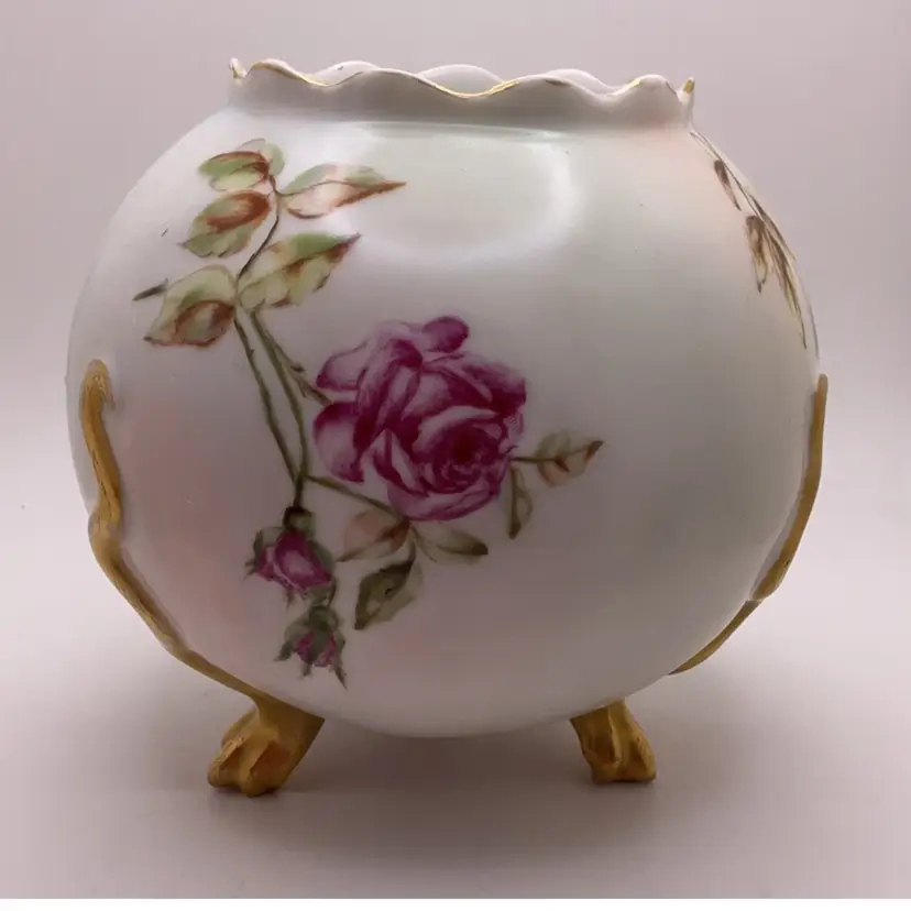 Antique Leonard Vienna Austria Floral Vase 5" x 5" Porcelain