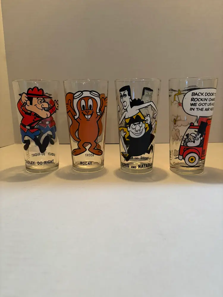 Vintage Pepsi Collector & Pizza Hut Set of 4 Drinking Glasses Rocky,Boris,Dudley