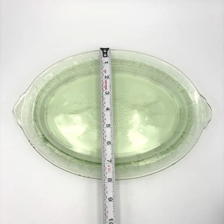 Anchor Hocking Cameo Depression Glass Oval Plate Ballerina Cameo Uranium Glass