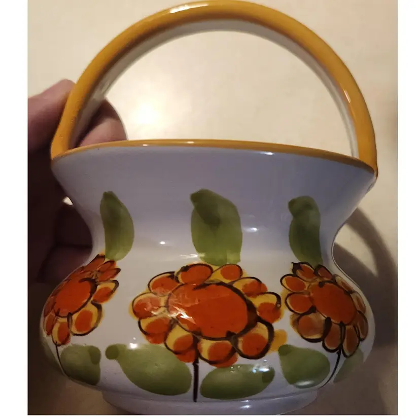Vintage Italy Italian Daisy Flower Pottery Basket Mid Century
