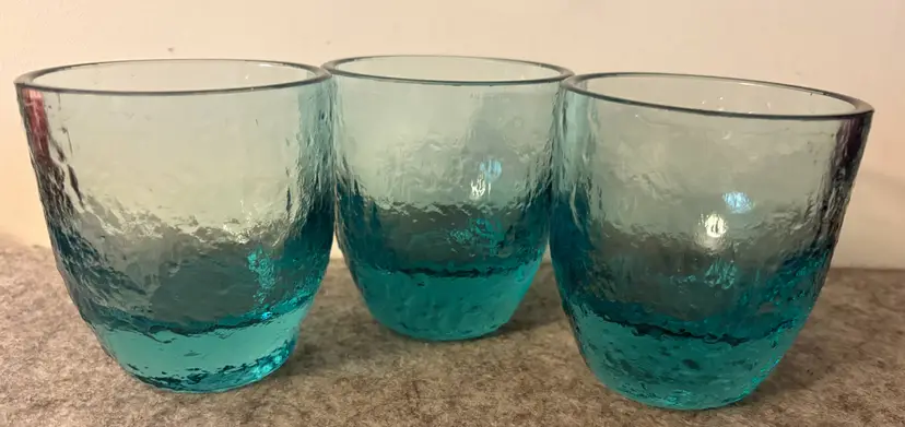 3 Aqua Blue 4" Heavy Wt. Cocktail glasses Fire and Light?  # 2900