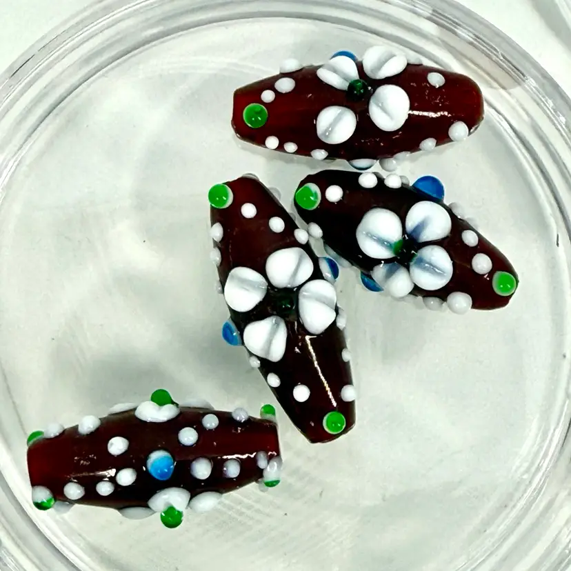 4 Glass Hobnail Beads - India - w/Container (4)