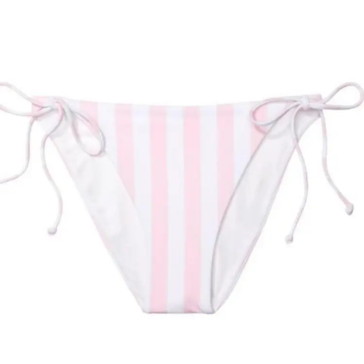 L- VICTORIA'S SECRET Mix-andMatch SideTie Cheeky Bikini Bottom Pink Stripes NWT