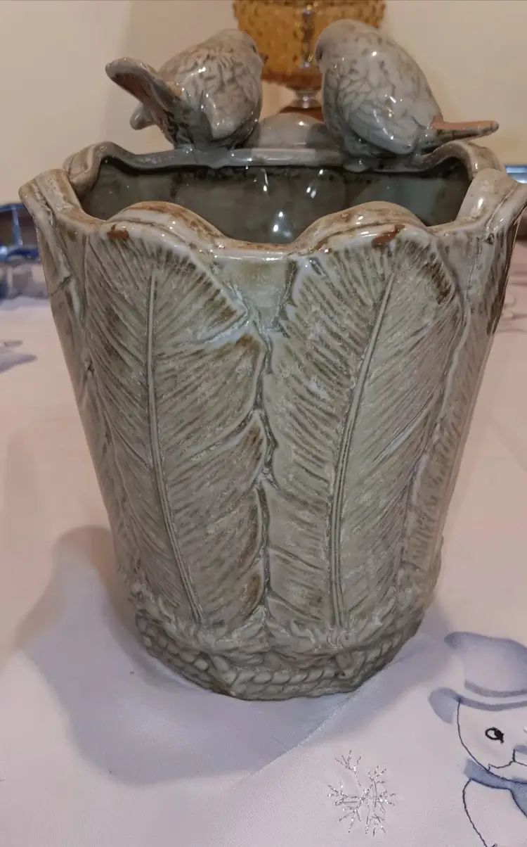 Pottery Planter with Birds and Feathers
