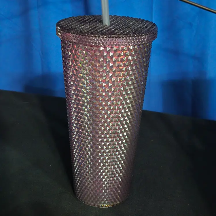 Dark Grayish Purple Iridescent Diamond Tumbler with Straw 24oz