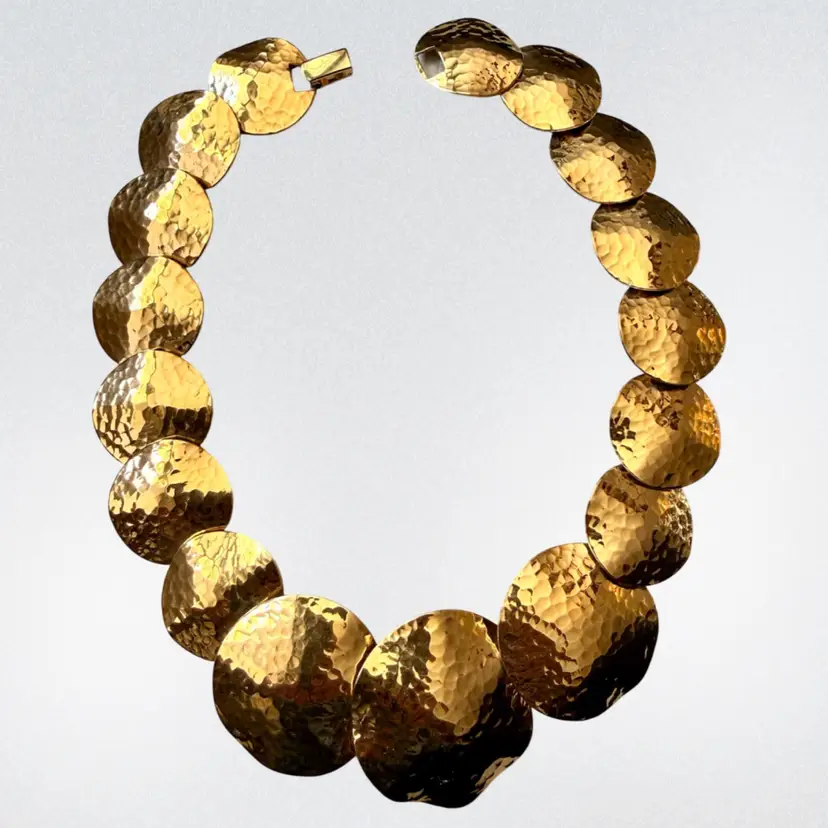 Vintage 1980’s Napier Patent Pending Hammered GoldTone Statement Collar Choker Necklace 15”