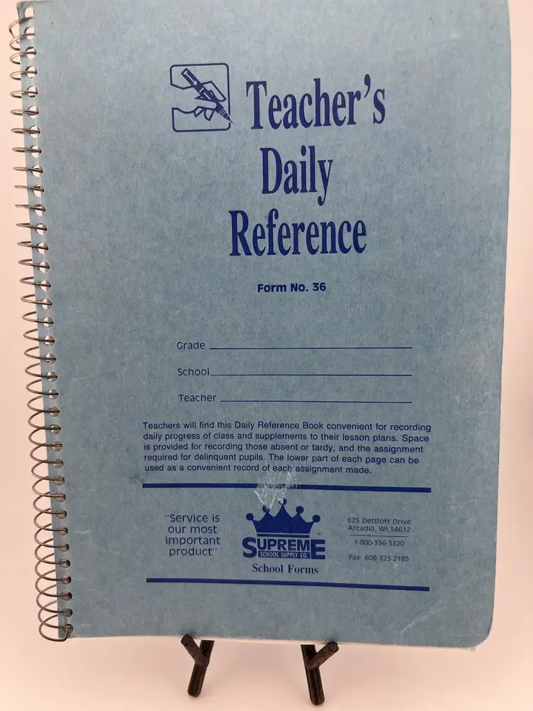 #01 "Teacher's Daily Reference".  Form No 36.  Supreme School supply Co-School forms