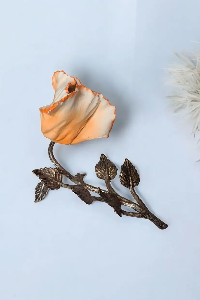 Vtg Porcelain Metal Flower Wall Table Decor Figurine Art Nouveau Orange READ