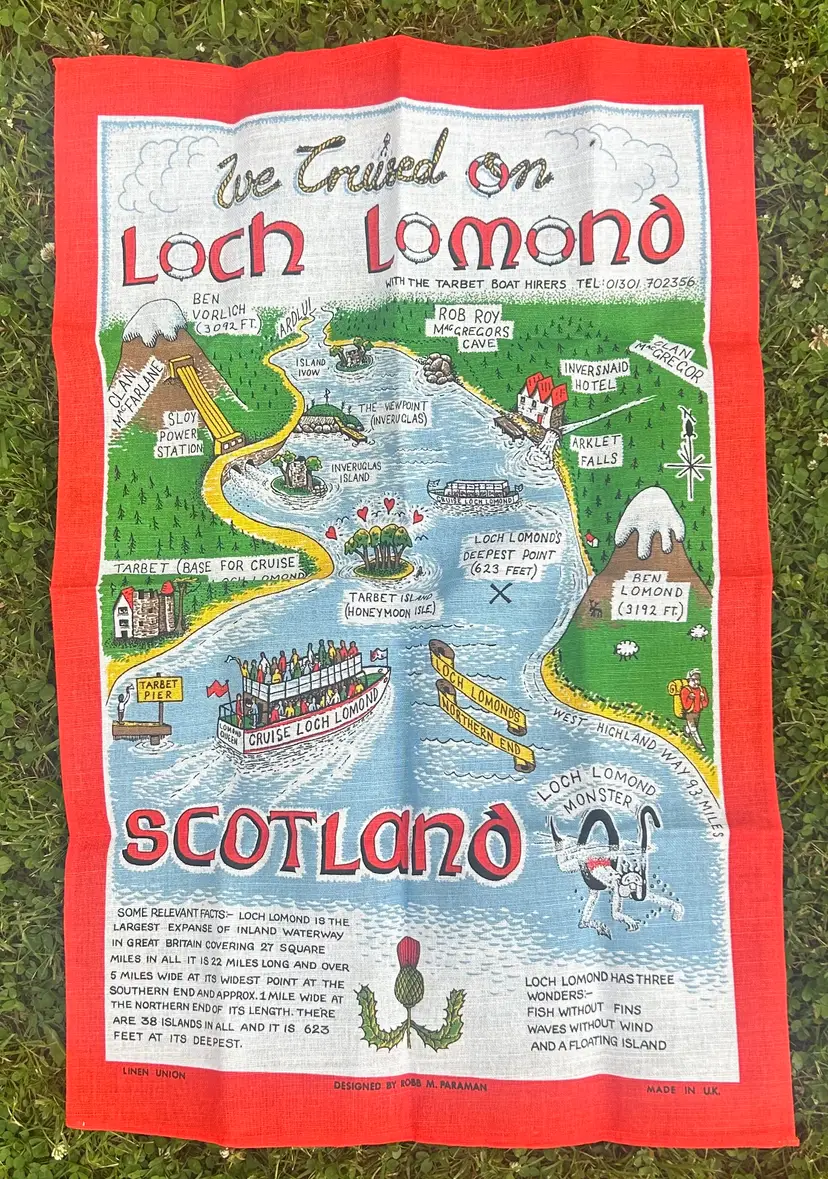 Vintage Linen Union 'We Cruised on Loch Lomond' Scotland Souvenir Kitchen Linen