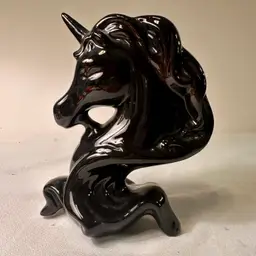 Black Ceramic Unicorn Sculpture Figurine Vintage MCM Art Deco.  Magical Fantasy Rare.