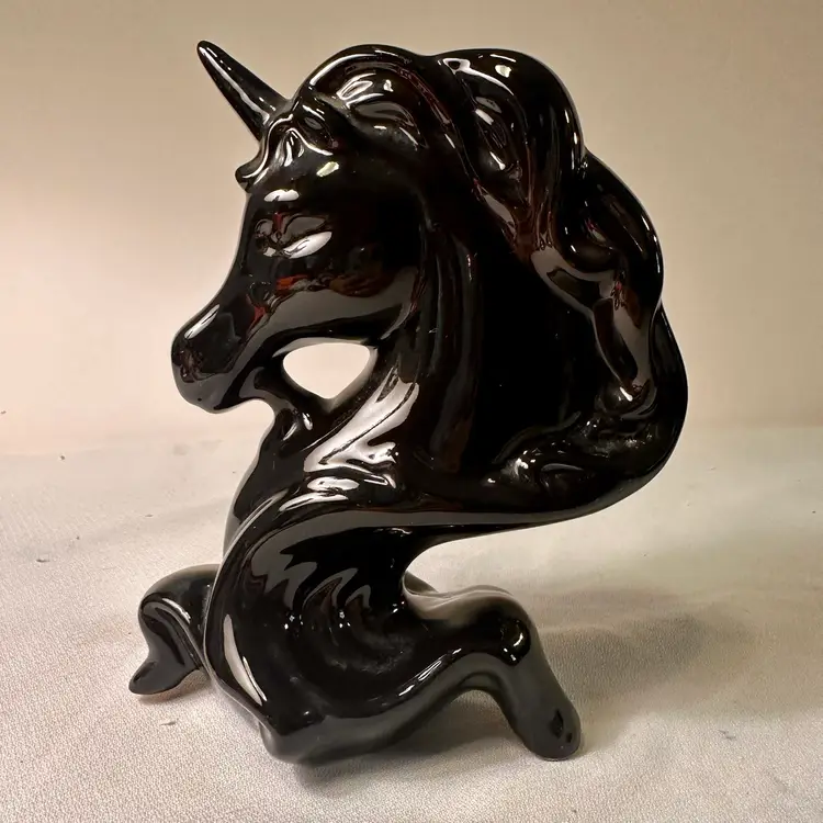 Black Ceramic Unicorn Sculpture Figurine Vintage MCM Art Deco. Magical Fantasy Rare.
