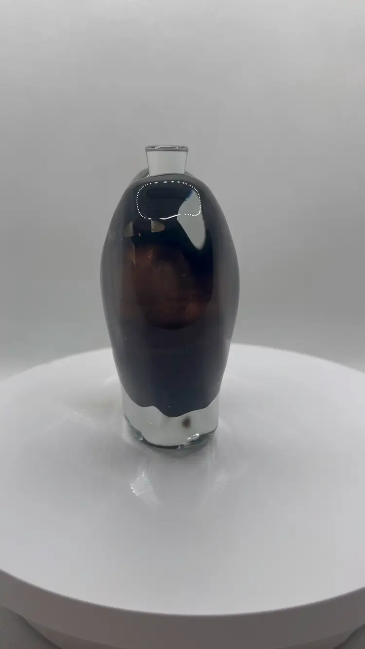 Vintage Signed Zellique Studio Black Heart Art Glass Perfume Bottle With Stopper