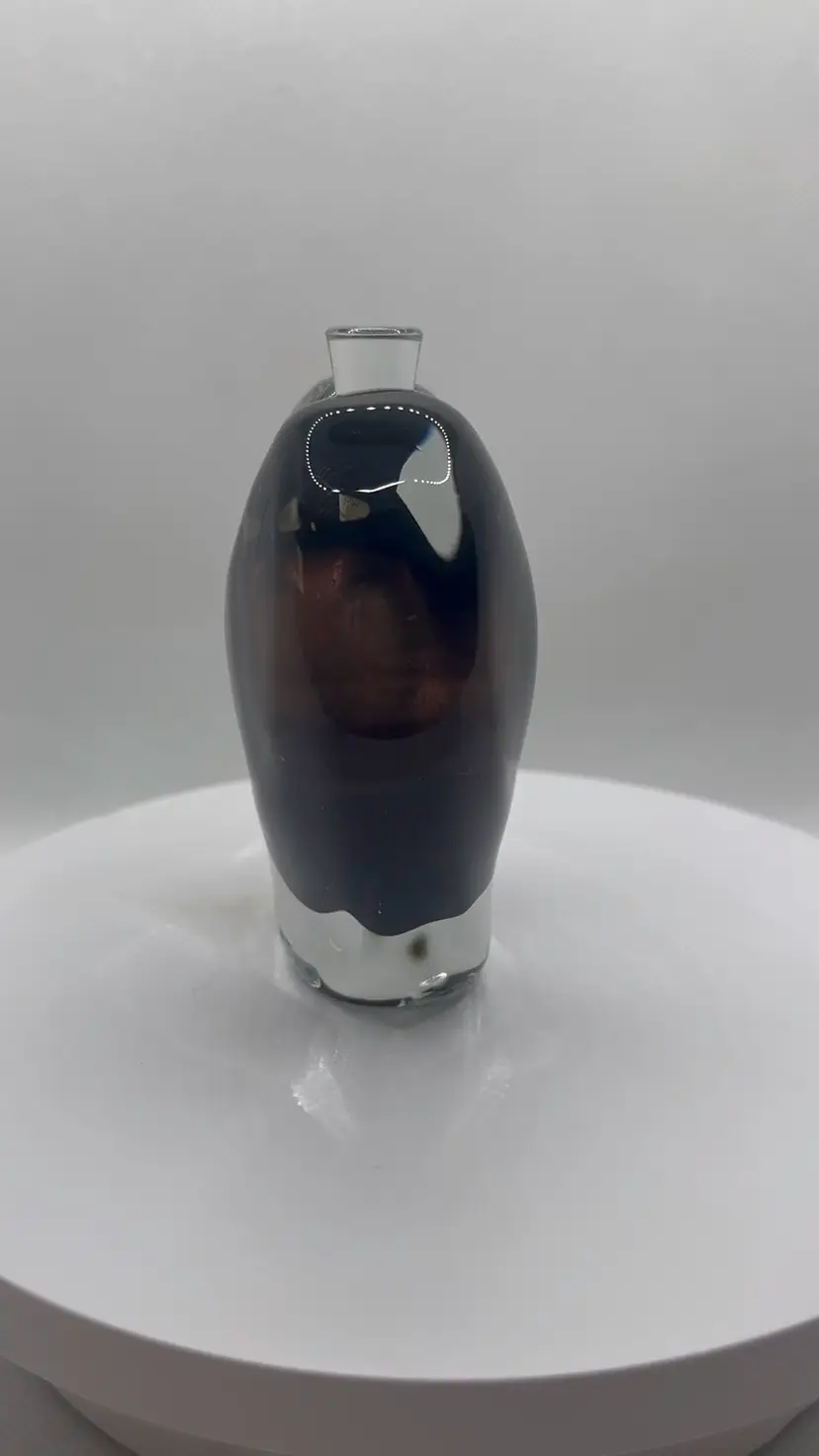 Vintage Signed Zellique Studio Black Heart Art Glass Perfume Bottle With Stopper