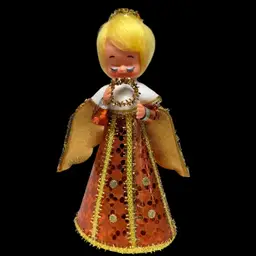 Japan Angel Tree Topper Cardboard Plastic 7 1/2 Inch Gold Body Vintage