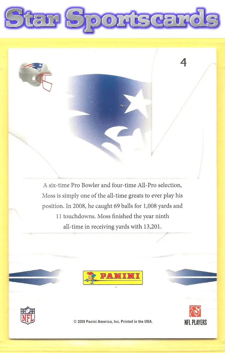 2009 Playoff Prestige #4 Randy Moss True Colors New England Patriots