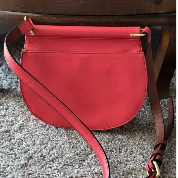 Vera Bradley Leather Sidesaddle Crossbody Shoulder Bag Red Canyon Sunset