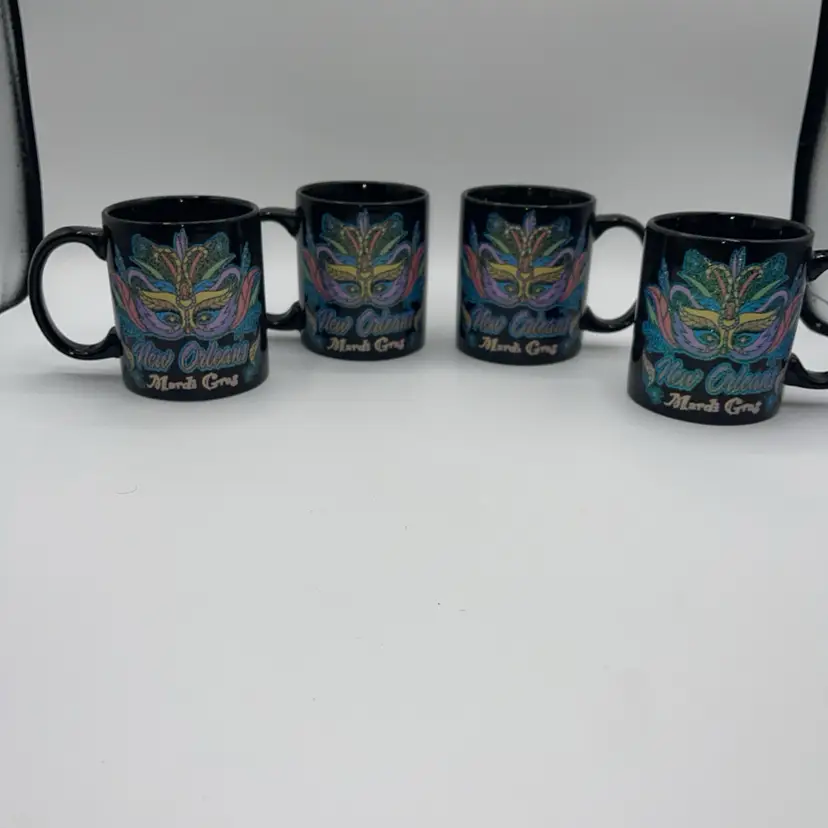 New Orleans, Mardi Gras, Coffee Mug, With Mask And Glitter Set Of Four
