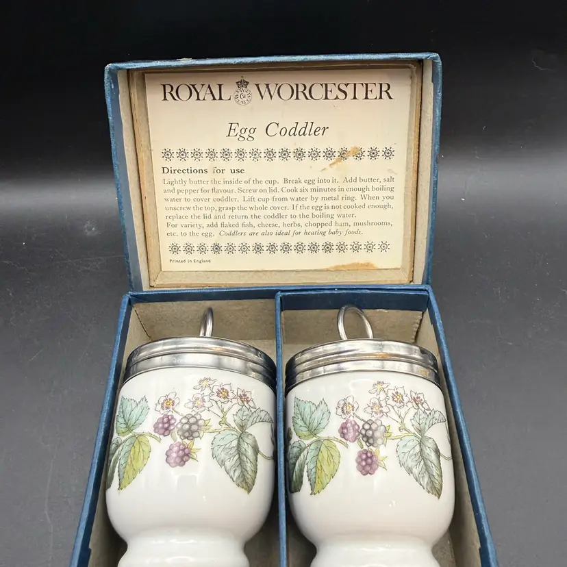 Vintage Pair Of Royal Worcester "Lavinia" Porcelain Egg Coddlers - Original Box!