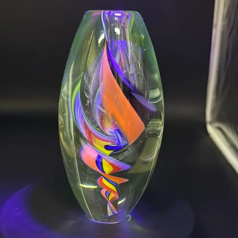 Large Vintage Colorful Marble Swirl Glows Green