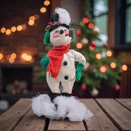 Vintage Annalee 1982 Snowman W/ Pipe + Green Earmuffs - Great Condition