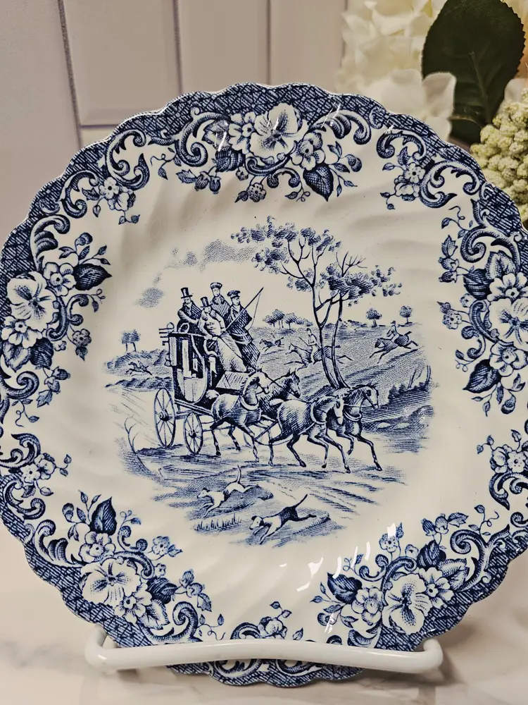 Set of 6 Bread & Butter Plates by Johnson Brothers, Coaching Scenes Blue collection