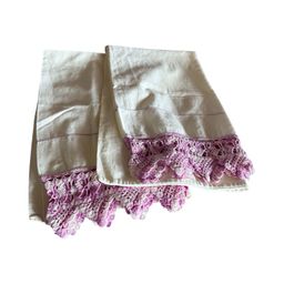 004  Vintage Set King Hand Crochet Purple Cottagecore Pillowcases
