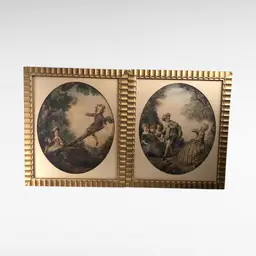 Set of 2 1940s Framed Nicolas Lancret Prints 12 1/4 by 14 1/4"