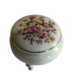 Floral Footed Trinket Box 2.25 “ Tall X 3” Round