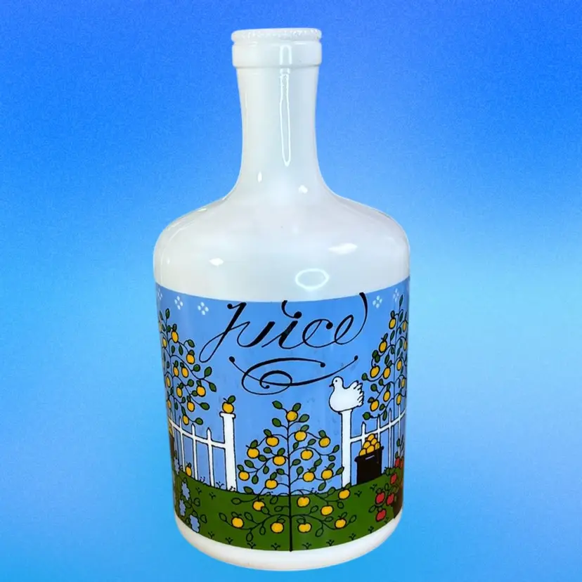 Lillian Vernon Vintage Italian Milk Glass Juice Bottle Farmhouse Decor by Alan Wood 1982