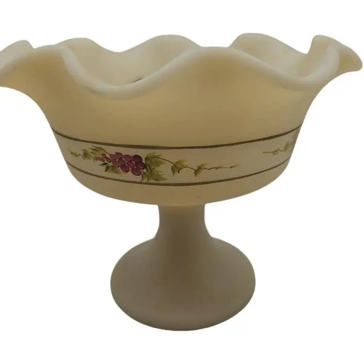 Vintage Fenton Signed Custard Glass Compote