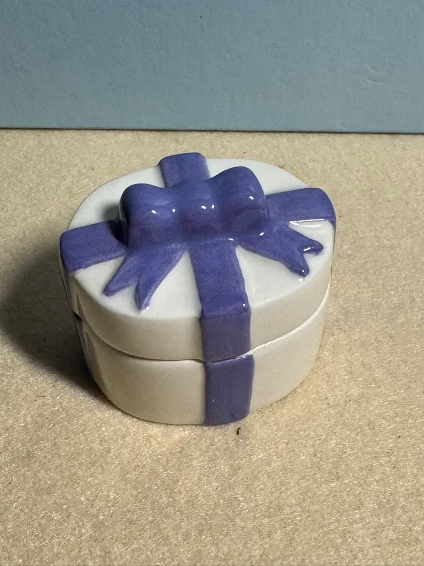 Porcelain Trinket Box With Blue Now Accent- Includes Note From Previous Owner