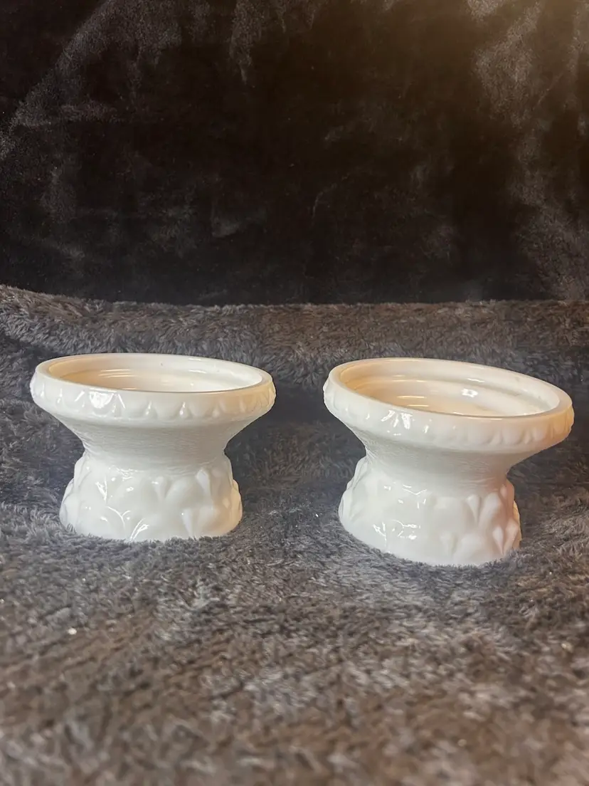 Two Vintage Milk Glass Candle Holders  Candlesticks or Small Pillar Candles