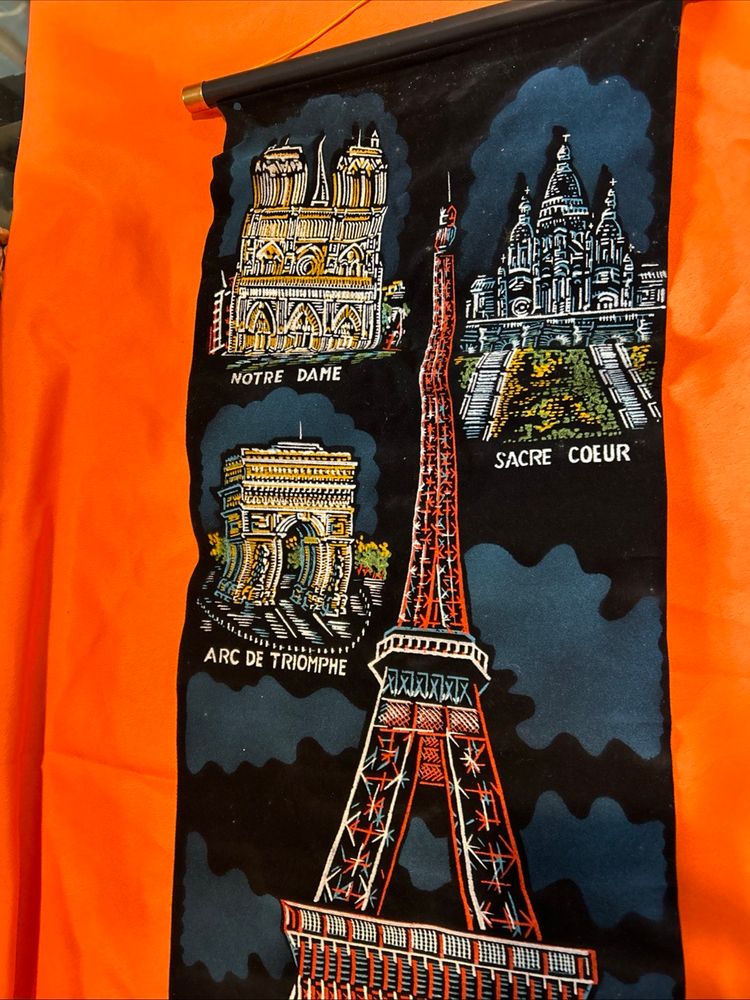 PARIS PACKAGE, 4 TOP TOURISM MARVELS VINTAGE 1980 DECORATION BANNER