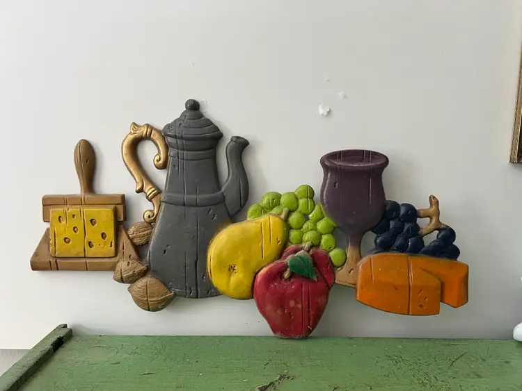 Vintage Mid Century Metal Wall Art. Midwest Brand Wine Cheese Fruit 20"