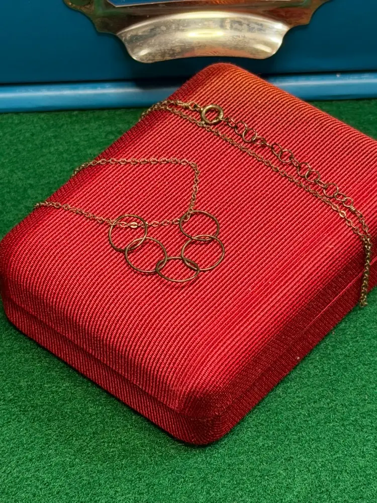 Sterling 925 Silver Interconnected Hoop 5 Circles Pendant Chain Necklace 18”