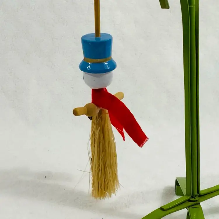 Handmade Wooden Snowman Vintage Christmas Ornament Approximately 2” Diameter And 7” Tall