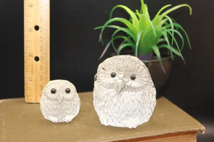 Glass Owls Figurines Set of 2 Mama and Baby  3" & 1"