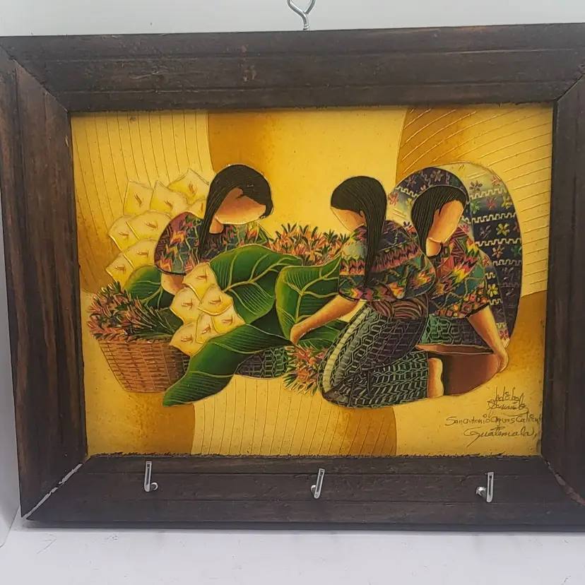 Vintage Guatemalan Folk Art Wall Hanging 9 1/2" x 8"