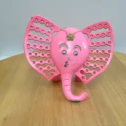 Vintage Bright Pink Metal Elephant Earring Holder/ Stand With Googly Eyes