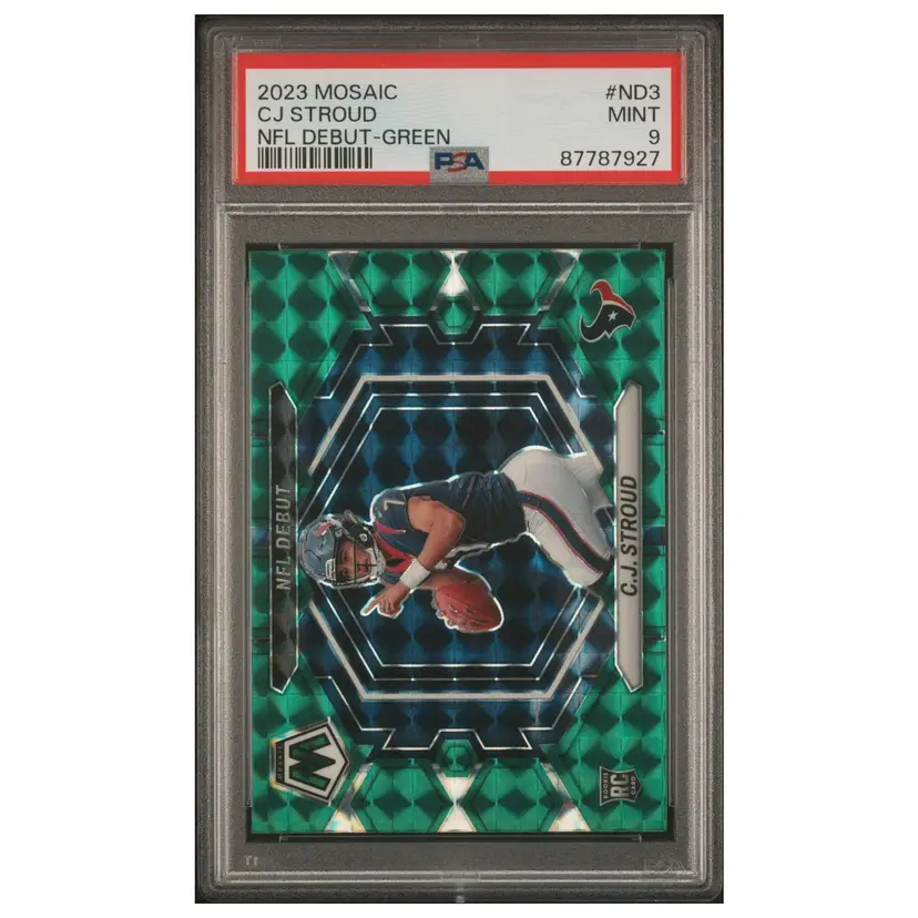 2023 Panini Mosaic NFL Debut Green Prizm CJ Stroud #ND3 PSA 9 Rookie RC