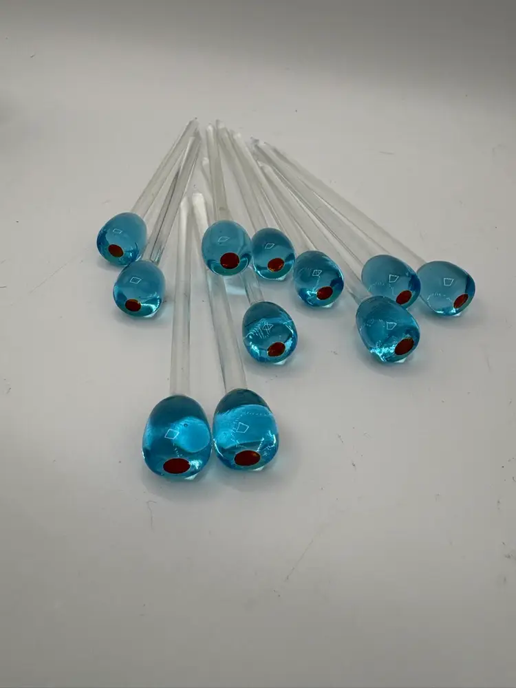 Set Of 11 Turquoise Olive Glass Stir sticks 4.5”