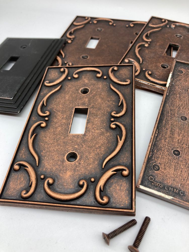 Vintage Metal Light Switch Covers - 2 Large 3 Small