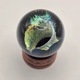 Orb Paperweight Nebula/Galaxy by Canadian Artist Brad Jesson. comes with stand. 2"- 2.75" on stand