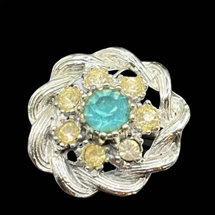 Vintage Rhinestone Silver Tone Brooch Pin 