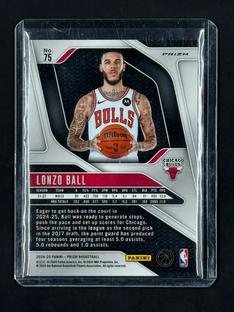 2024-25 Panini Prizm #75 White Sparkle Prizm SP Lonzo Ball Bulls