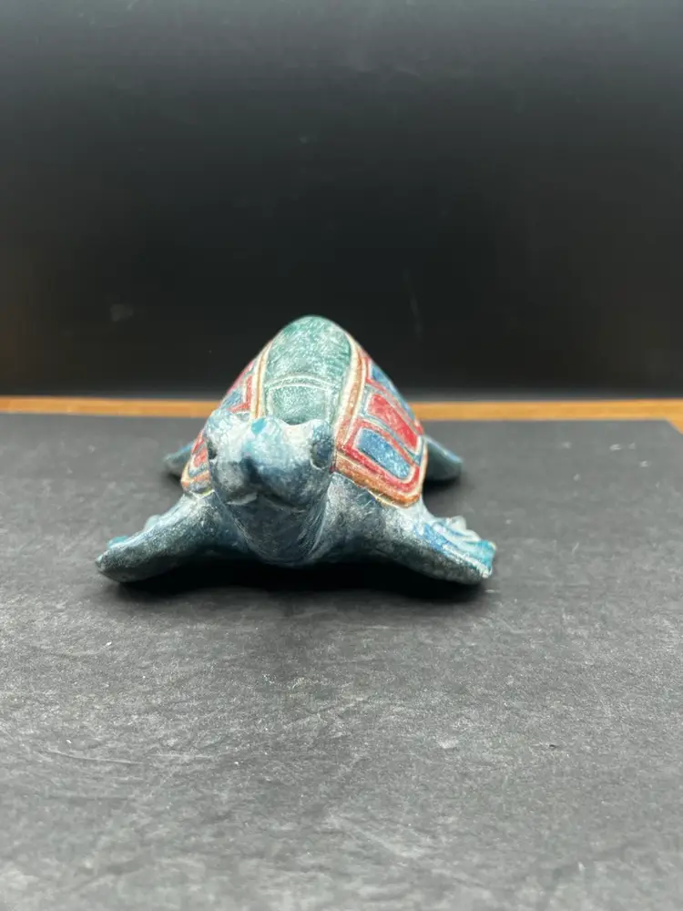 #633B Hand Carved And Painted Wooden Sea Turtle Figurine.